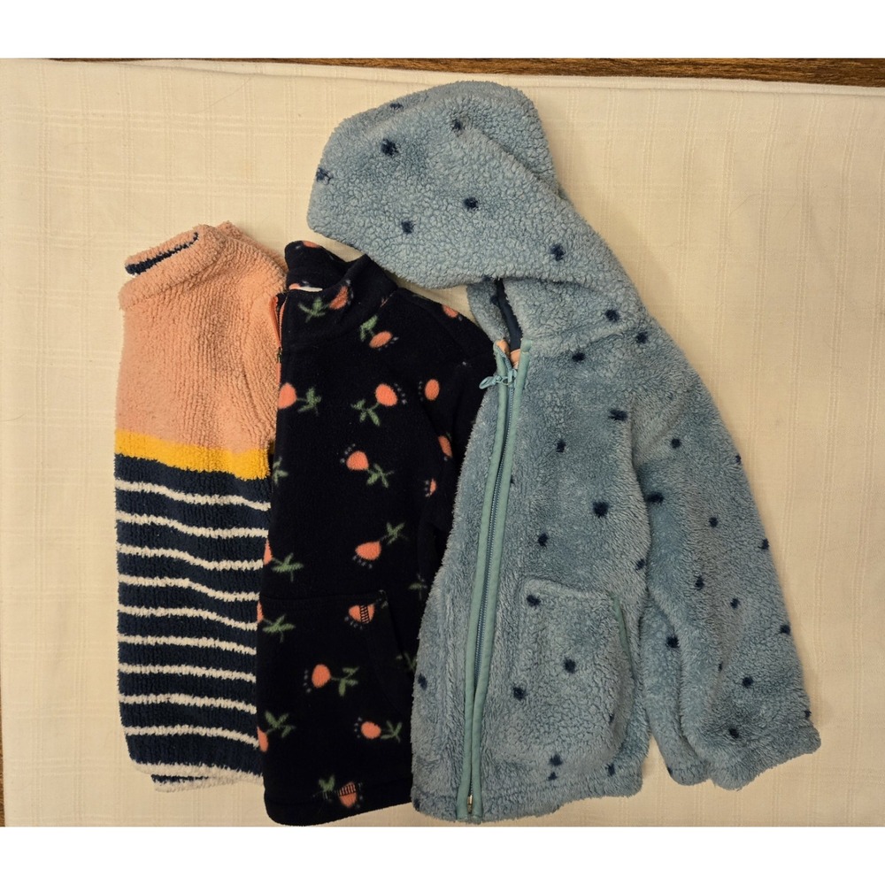 Lot Of 3 Hannah Andersson Fleece Girls 3T Hooded Jacket Sweater Pullover Cute!
